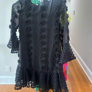 entro Black Pom-Pom Textured Ruffle Tunic